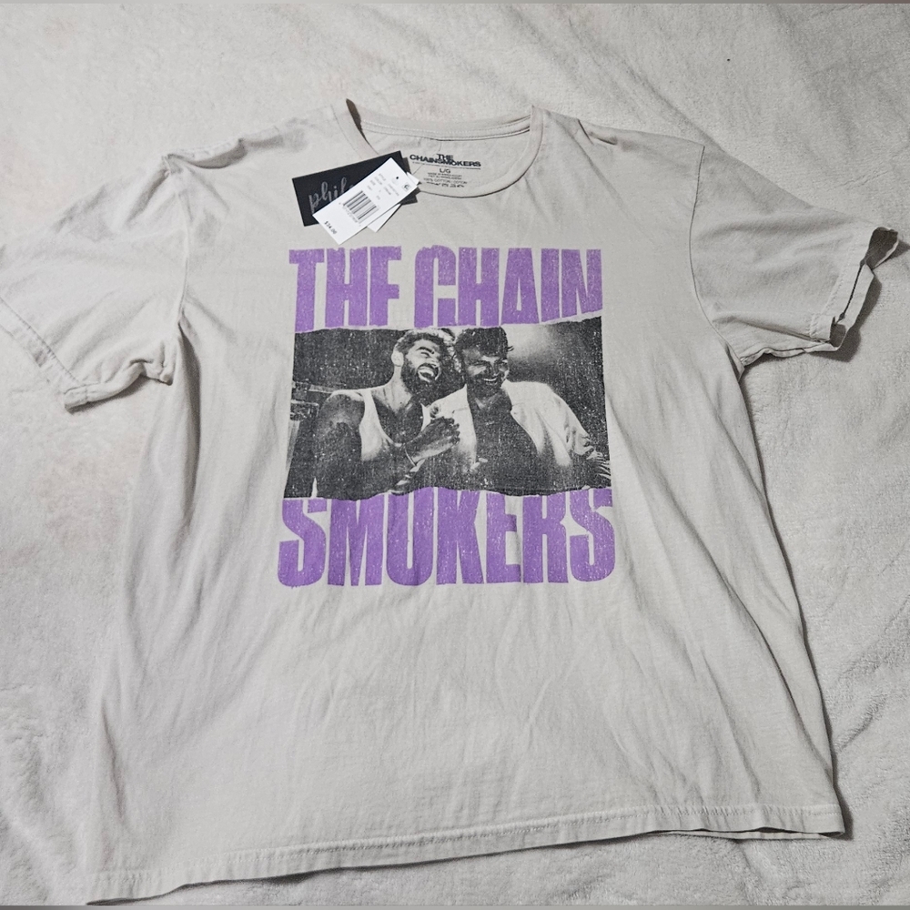 NWT The Chainsmokers Graphic T-Shirt - Cream/purple-Ladies Large